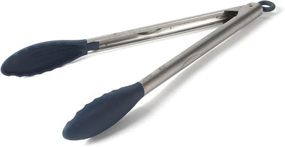 Calphalon Edge Stainless Steel Kitchen Tongs W/Silicone Head - Navy Blue
