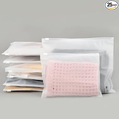 Frosted Zipper Bags for Clothes 25pcs, Plastic Shirt Bags for Packaging T-Shirt, Swimsuit, Bikini, Bathing Suit, 3 Mil, 9.8x7.8" with Vent Holes and Reinforced Sides