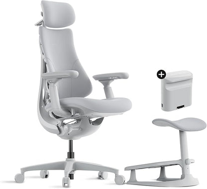 LiberNovo Dynamic Ergonomic Desk Chair + StepSync Footrest + Extra Battery Bundle - Comfy Home Office Chair with Adaptive Lumbar Support, 160° Recline & Built-in Spine Stretch, Gray+48cm