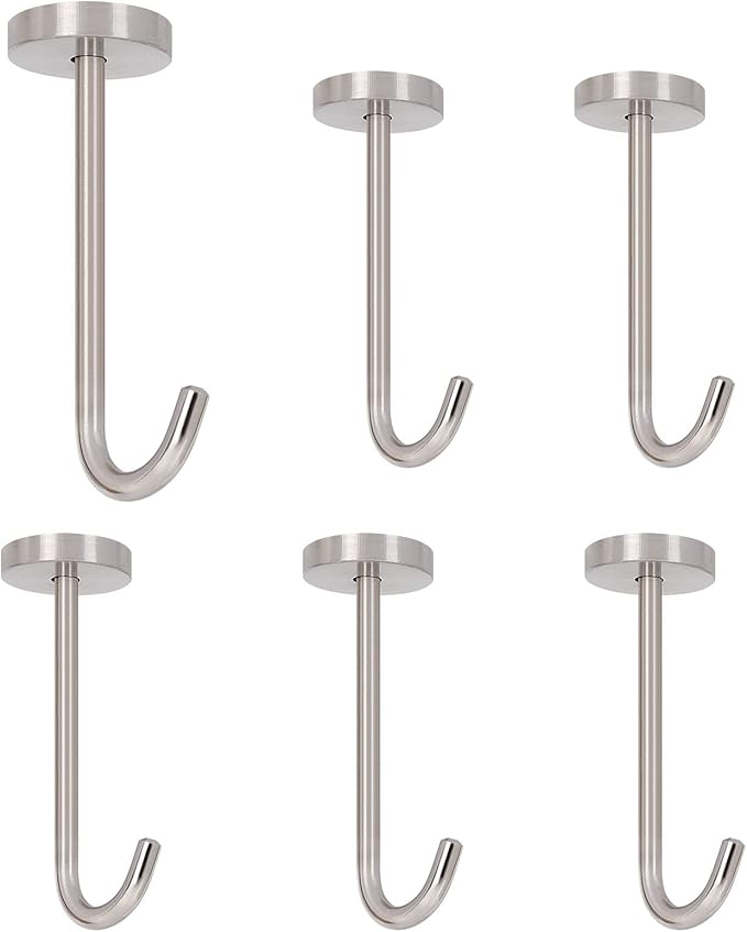 NearMoon Coat Hooks, Wall Mount Hooks for Hanging Hat Hurse Robe, 304 Stainless Steel Heavy Duty Towel Hangers for Bathroom Livingroom Kitchen-Ceiling Hook, 6 Pack (4 Inch, Brushed Nickel)