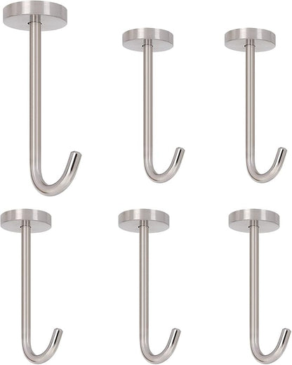 NearMoon Coat Hooks, Wall Mount Hooks for Hanging Hat Hurse Robe, 304 Stainless Steel Heavy Duty Towel Hangers for Bathroom Livingroom Kitchen-Ceiling Hook, 6 Pack (4 Inch, Brushed Nickel)