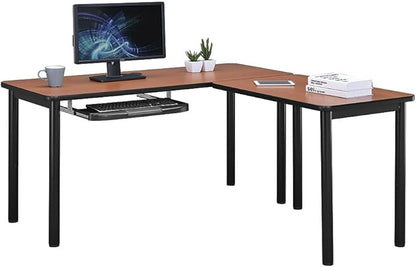 nbf signature series Stahl L-Shaped Executive Office Desk - Durable Gray Laminate Computer Desk with Black Steel Frame - Modern Desk with 2 Grommet Holes - 60" W x 60" D Office Work Desk