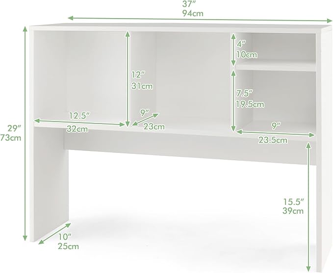 LDAILY Desktop Bookshelf, 2-Tier Office Desk Shelf Organizer with 4 Shelves, 37''L Wood Storage Rack Display Shelf for Office, College Dorm, Bedroom (White)