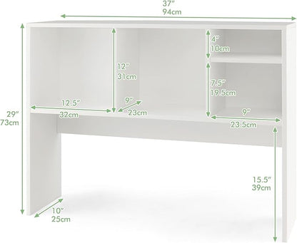 LDAILY Desktop Bookshelf, 2-Tier Office Desk Shelf Organizer with 4 Shelves, 37''L Wood Storage Rack Display Shelf for Office, College Dorm, Bedroom (White)