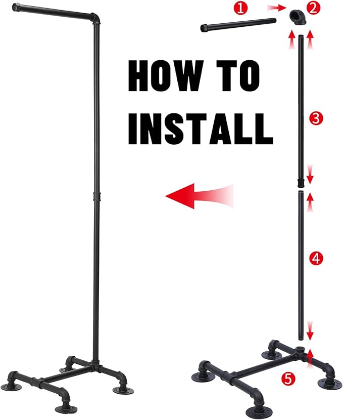 Hoolerry Industrial Pipe Clothing Rack 59.5'' Dress Hanger Coat Racks MultiPurpose Free Standing Industrial Closet Rod Standing Iron Garment Bar for Retail Vendor Closet Storage Display Hanging, Black