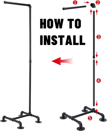 Hoolerry Industrial Pipe Clothing Rack 59.5'' Dress Hanger Coat Racks MultiPurpose Free Standing Industrial Closet Rod Standing Iron Garment Bar for Retail Vendor Closet Storage Display Hanging, Black