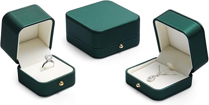 Oirlv Gorgeous Blackish Green Ring Box Premium Leather Ring Bearer Box for Wedding,Proposal Jewelry Gift Case