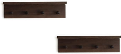 Entrance Coat Rack ，Coat Hooks, Wall-Mounted Wooden Hook Rack, Wall-Mounted Shelves are Very Suitable (Walnut Color Finish—A-2)
