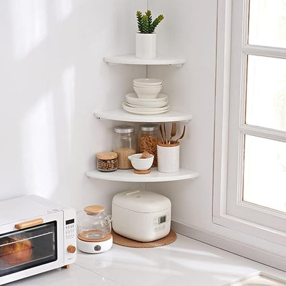 Conamily Corner Shelves, Floating Corner Shelf, Set of 3 Solid Oak Wood Corner Wall Shelves, Round End with Wire Hole Shelving for Small Plant for Bedroom Kitchen, Living Room (Size 9/10/12in)
