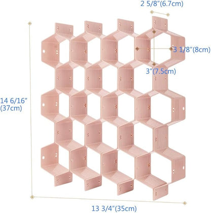 Poeland Drawer Divider Organizer Adjustable DIY Grid Honeycomb Drawer Divider for Underwear Belt Scarf Socks Pink