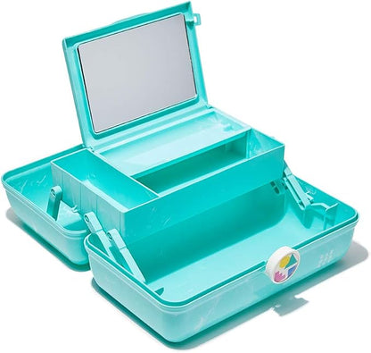 Caboodles On-The-Go Girl Makeup Box, Turquoise on Marble, Hard Plastic Makeup Organizer Box, Built-In Mirror, Secure Latch for Safe Travel, Spacious Storage for Large Items