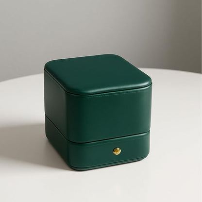 Ring Box Storage Premium Gorgeous Cherished Vintage Green Square Leather Velvet Ring Box Double Slots for Storage, Wedding Engagement, Jewelry Ring Bearer, Proposal, Ceremony, Anniversary,Gift