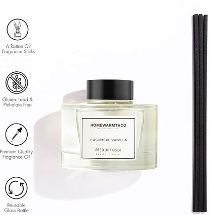 Cashmere Vanilla Reed Diffuser Set-Premium Fragrance Reed Diffusers for Home. Office, Bathroom, Kitchen, Shelf and Home Décor - Long-Lasting Scent with Non-Toxic essential Oils Diffuser 5.63 oz, 160ml