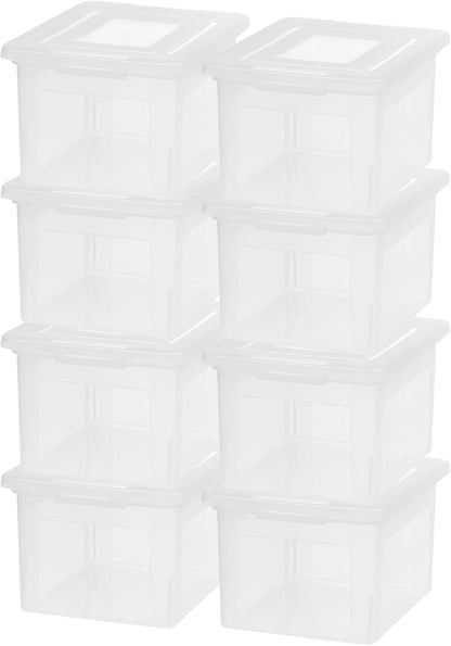 IRIS USA File Box, Plastic File Organizer with Lids for Letter/Legal File, Portable Document Box For Moving, Storage Bin with Durable and Secure Lid, Stackable Nestable BPA-Free, Clear 35 Qt. 8 Pack