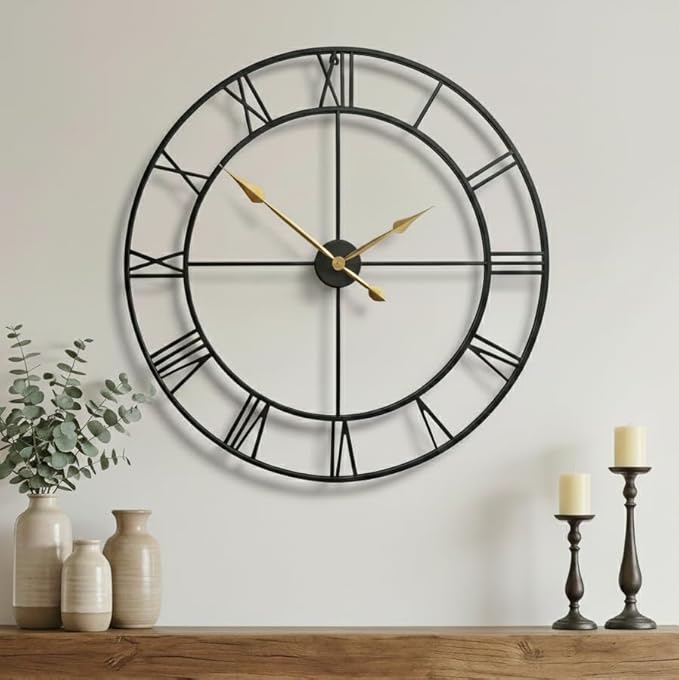 Zabiki 40 Inch Large Wall Clock Modern, Oversized Roman Vintage Farmhouse Decorative Black Metal Wall Clock for Living Room Decor, Xmas, Birthday Gift
