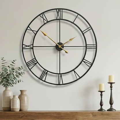 Zabiki 40 Inch Large Wall Clock Modern, Oversized Roman Vintage Farmhouse Decorative Black Metal Wall Clock for Living Room Decor, Xmas, Birthday Gift
