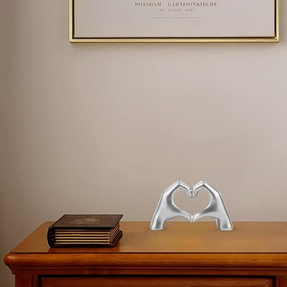 Small Silver Decor,Resin Heart Hands Sculpture for Living Room Bedroom Bookshelf Shelves Office Desk Decor,Love Finger Modern Statue for Wedding Decorations,Unique Birthday for Women Girls.
