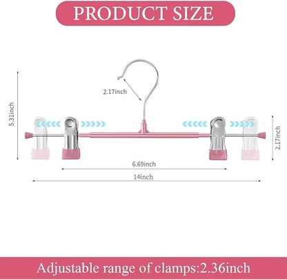 14Inch 50PACK Pants Hangers with Clips Adjustable Skirt Hangers for Women Metal Non-Slip Trousers Hanger Heavy Duty Space Saving Clothes Hanger for Shorts,Jeans,Pink