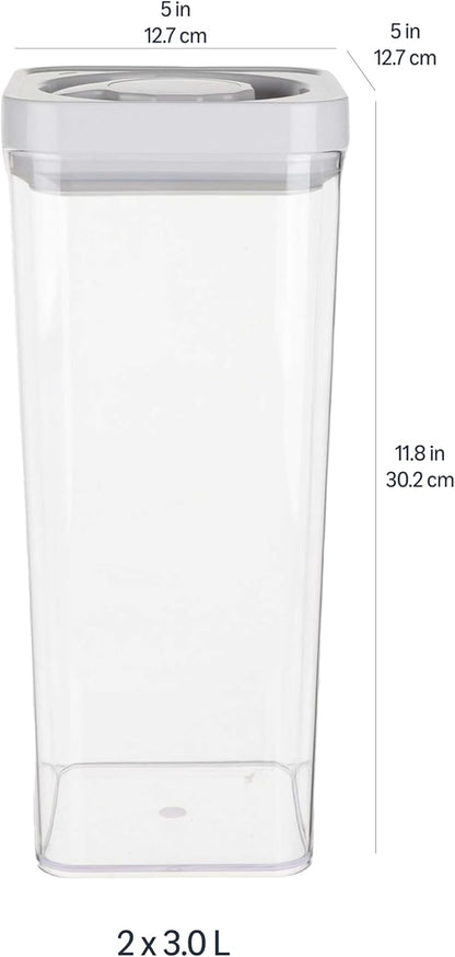 Amazon Basics Airtight Food Storage Containers, BPA Free, with Twist/Turn Lids, for Kitchen Pantry Organization, 10-Piece Square Set, Clear Plastic