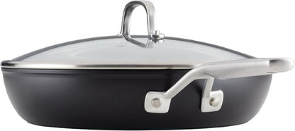 KitchenAid Hard Anodized Induction Nonstick Frying Pan Set With Lid, 3-Piece – 8 & 10 Inch Skillets, Durable, Even Heating, Dishwasher & Oven Safe, Easy-Clean, Matte Black