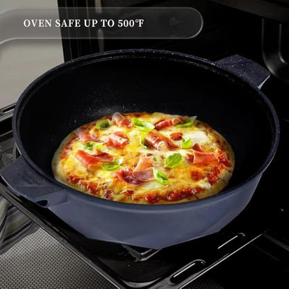 TIBORANG 8 in 1 Multipurpose 11 Inch 5 Quart Heat Indicator Nonstick Deep Frying Pan with Glass Lid, Stay-cool Handle, Steamed Grid, PFOA-Free,Dishwasher&Oven Safe,Works with All Stovetops(Navy Blue)