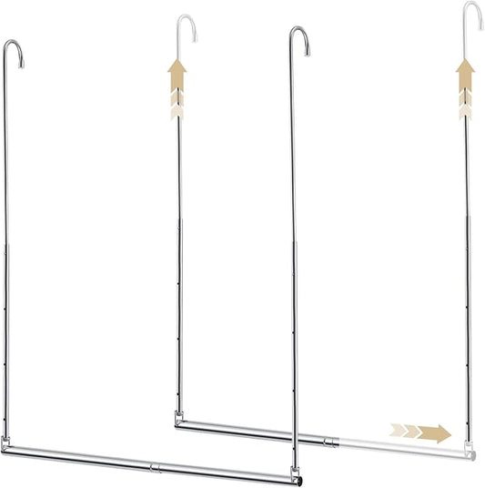 2 Pack Closet Rod Extender Adjustable 16-29 Inches, Double Hanging Organizer Extension for Clothes, Hook-on Storage Bar Adds Extra Space, Heavy Duty Stainless Steel Wardrobe Organizer for Small Closet