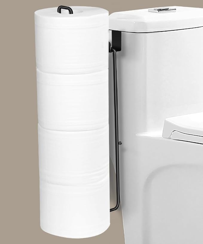 Black Over The Tank Toilet Paper Holder for 4 Roll Tissue，Bathroom Toilet Paper Roll Storage Holder Wall Mount Brushed Nickel,Metal Hanging Toilet Paper Holder Dispenser,Organizer