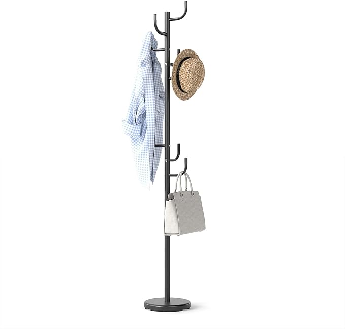 Tangkula Coat Rack Freestanding, Heavy Duty Metal Coat Tree with 8 L-Shaped Hooks & Adjustable Heights, Cactus Coat Hanger Stand for Clothes, Hats, Purse & Bag, for Entryway, Bedroom & Office