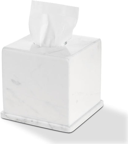 HAMAKAWA Natural Marble Tissue Box Cover, Volakas White Tissue Organizer 6 x 6 x 5.7 inch, Heavy Stone Decorative Box, Square Tissue Box Holder for Home Decor, Kitchen, Bathroom, Bedroom