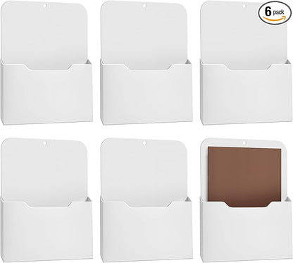 Epakh 6 Pack Magnetic File Holder Magnetic Paper Holder Organizer Wall Mounted Mail Magazine Storage Pockets for First Day of School Supplies, Refrigerator, Whiteboard, Office, Classroom(White)