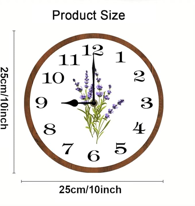 Lavender Wall Clock 10 Inch Silent Non Ticking Battery Operated Wooden Modern Office Simple Minimalist Clock Decorative for Kitchen Home Bathroom Living Room
