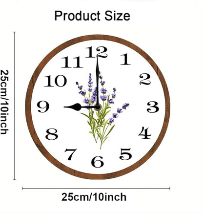 Lavender Wall Clock 10 Inch Silent Non Ticking Battery Operated Wooden Modern Office Simple Minimalist Clock Decorative for Kitchen Home Bathroom Living Room
