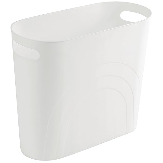 rejomiik Small Trash Can, 3.5 Gallon Slim Garbage Can Plastic Waste Basket with Handles Container Bin for Narrow Spaces Bathroom, Bedroom, Kitchen, Office at Home, White