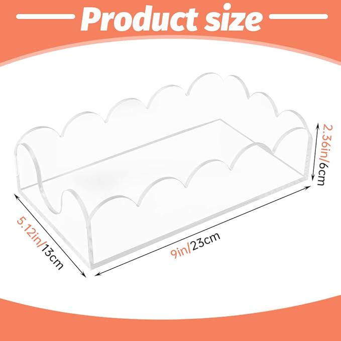Clear Acrylic Napkin Holder, Thick Scalloped Tray for Bathroom Kitchen Dining Room, Crystal Clear Table Cocktail Napkin Holder, Disposable Paper Hand Towels for Parties, Weddings