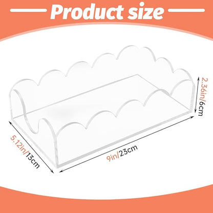 Clear Acrylic Napkin Holder, Thick Scalloped Tray for Bathroom Kitchen Dining Room, Crystal Clear Table Cocktail Napkin Holder, Disposable Paper Hand Towels for Parties, Weddings