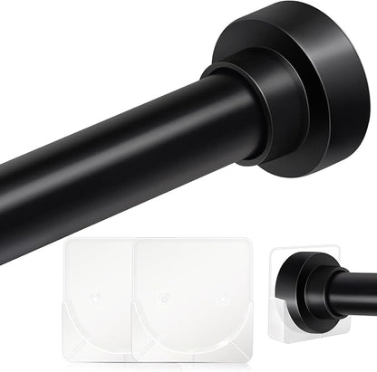 Tension Curtain Rod 34-120In(3-10Ft) with 2 Rod Holders, No Drilling Never Rust Long Shower Curtain Rod, Adjustable Spring Curtain Rod for Large Window or Outdoor Patio, Stainless steel, Matte Black