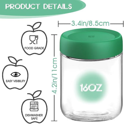 16oz Overnight Oats Containers with full Lids - 2 Pack size Bulk Glass Jar, Meal Prep Jars for Yogurt, Salad, Smoothies, Reusable Storage appliance Containers (Leakproof, Dishwasher & Freezer Safe)