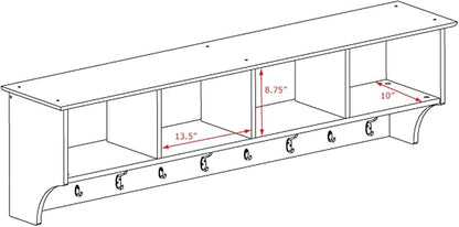 Prepac 60" Contemporary Wall Mounted Coat Rack, Coat Hooks Wall Mount with 4 Shelves, Ideal for Hallway or Entryway Hanging Solution, 11.5"D x 60"W x 16.5"H, White