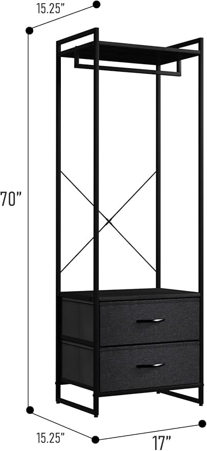 Sorbus Clothing Rack with Drawers - Clothes Stand Dresser - Wood Top, Steel Frame, & Fabric Drawers - Tall Closet Storage Organizer - Garment Rack for Hanging Shirts, Dresses, & Jackets