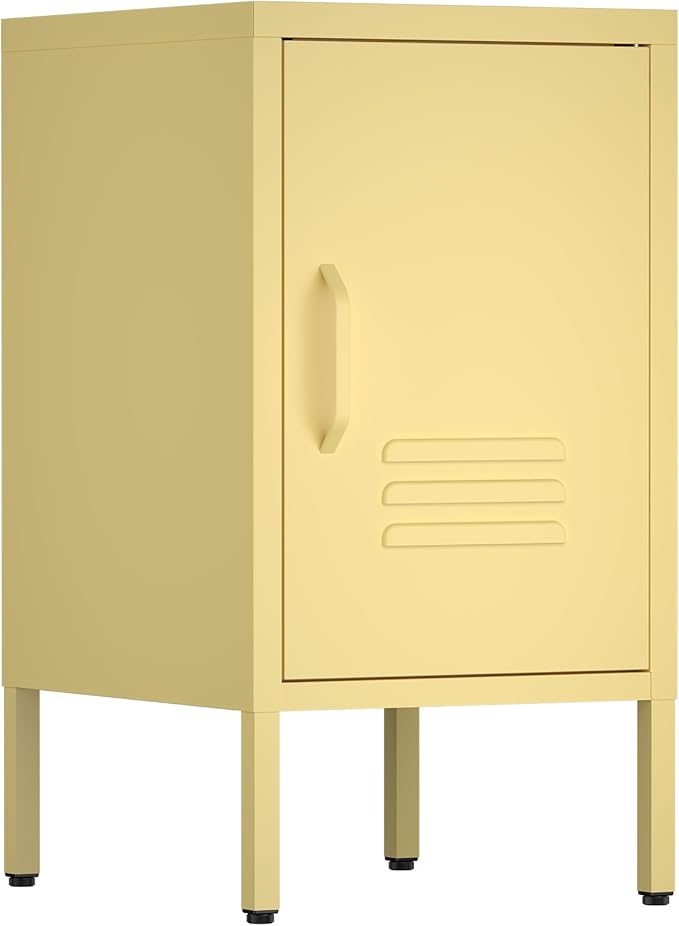 Locker Nightstand,Metal Nightstand with Door, Modern End Side Table with Shelf,Steel Bedside Storage Cabinet for Living Room,Bedroom,Office,Yellow