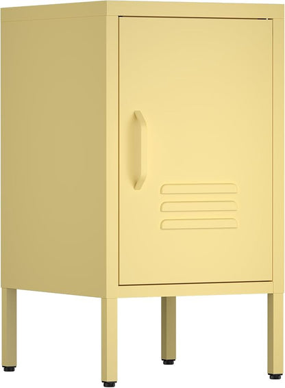 Locker Nightstand,Metal Nightstand with Door, Modern End Side Table with Shelf,Steel Bedside Storage Cabinet for Living Room,Bedroom,Office,Yellow