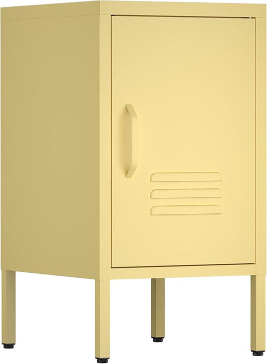 Locker Nightstand,Metal Nightstand with Door, Modern End Side Table with Shelf,Steel Bedside Storage Cabinet for Living Room,Bedroom,Office,Yellow