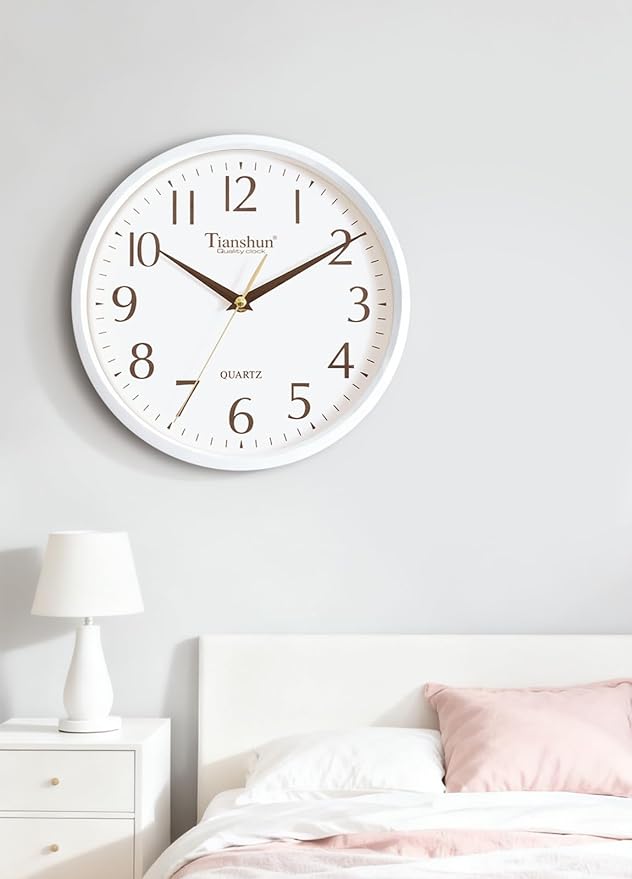 Wall Clock Silent Non-Ticking Battery Operated Small 10 Inch Modern Easy to Read for Living Room Bedroom Kitchen Office Decor (White)