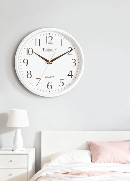 Wall Clock Silent Non-Ticking Battery Operated Small 10 Inch Modern Easy to Read for Living Room Bedroom Kitchen Office Decor (White)