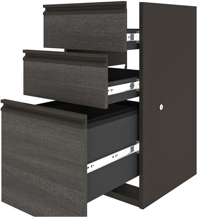 Bestar Prestige Plus 3 Drawer Add On File Cabinet in Bark Gray and Slate