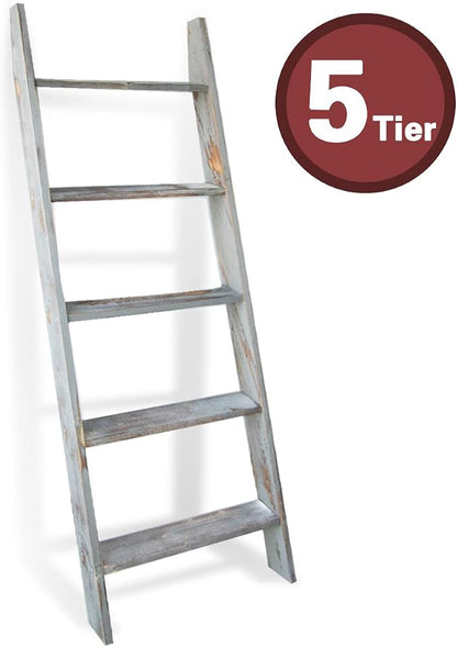 Honest Blanket Ladders for The Living Room, 5-Tier Blanket Holder, Wall-Leaning Blanket Rack, Ladder Shelves, Wooden Quilt Ladder, Farmhouse Decor, Grey