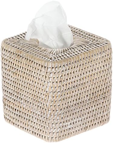 KOUBOO Tissue Box Cover–Home Decor Tissue Holder for Bathroom, Bedroom, Office Desk, Living Room–Facial Tissues, Wicker Tissue Box, Cube Boxes, White Wash