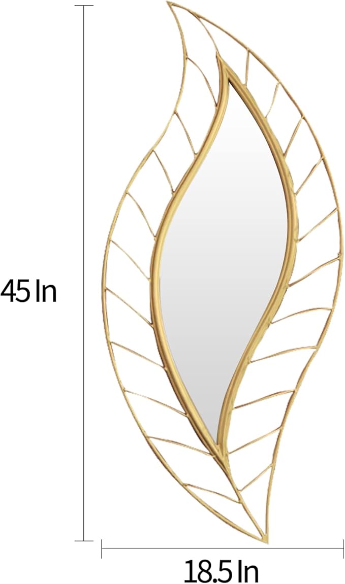ironsmithn Leaf Teardrop Mirror, Gold Decorative Wall Mirror with Metal Frame, 45" x 18.5" Wall Mounted Mirrors for Bathroom Vanity Living Room Bedroom Fireplace