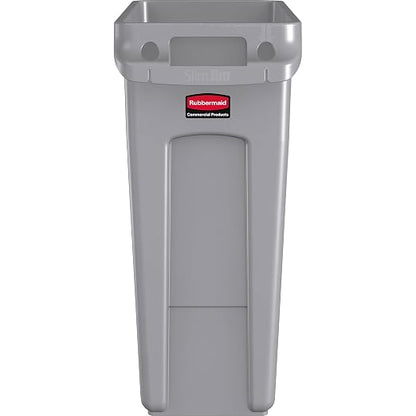 Rubbermaid Commercial Products Slim Jim Trash/Garbage Can with Venting Channels, 16-Gallon, Gray, for Kitchen/Office/Workspace, Pack of 4