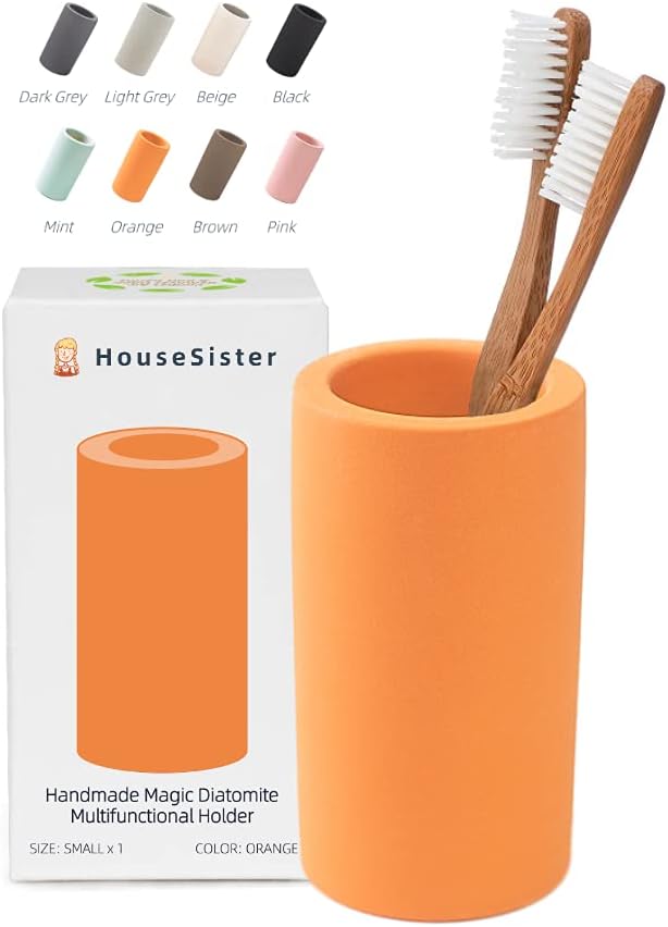 Fast-Drying Diatomite Toothbrush Holder - Bathroom Countertop Organizer Stand for Toothpaste, Makeup Brushes, Razors & Accessories (Orange)